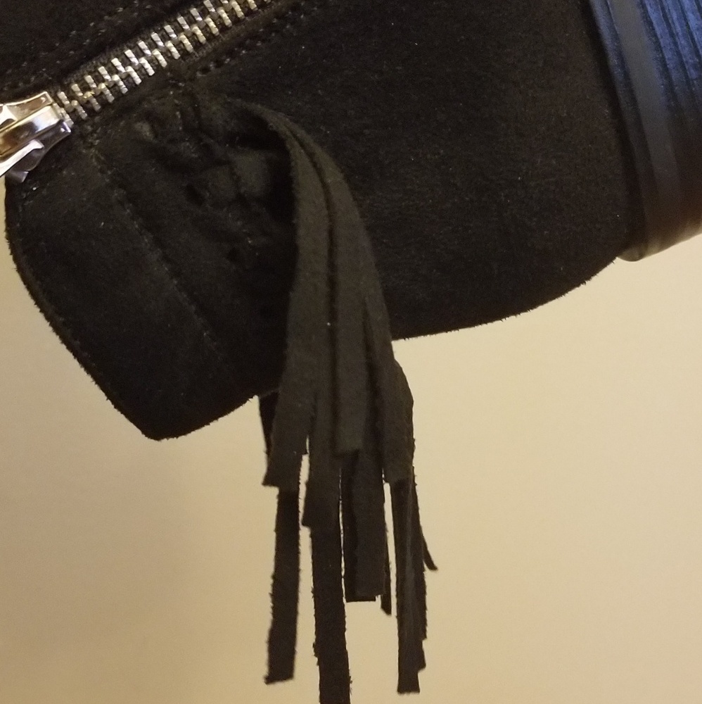 Womens Faux Suede Fringe Booties Black 7 - Picture 4 of 5
